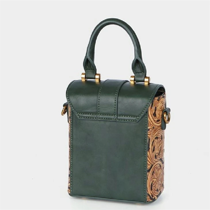 Green mini square leather bag